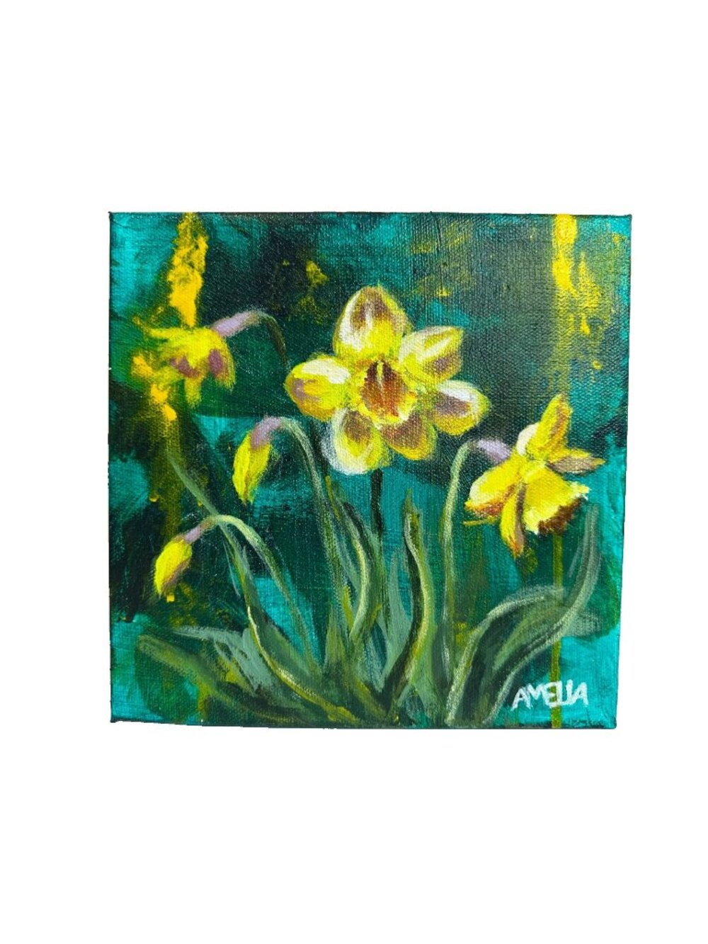 Yellow Daffodils Acrylic Painting On Canvas Inches Signed By Artist Decor